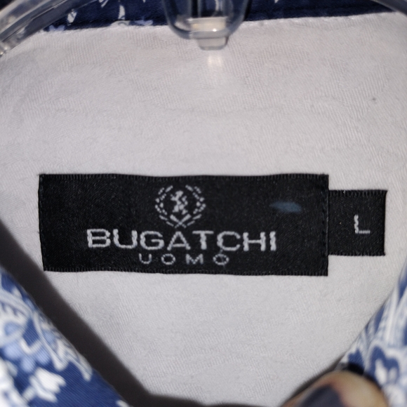 Bugatchi Pale Pink 100% Cotton Brocade pattern Top Stitched Button Down Sz. L - Picture 5 of 12